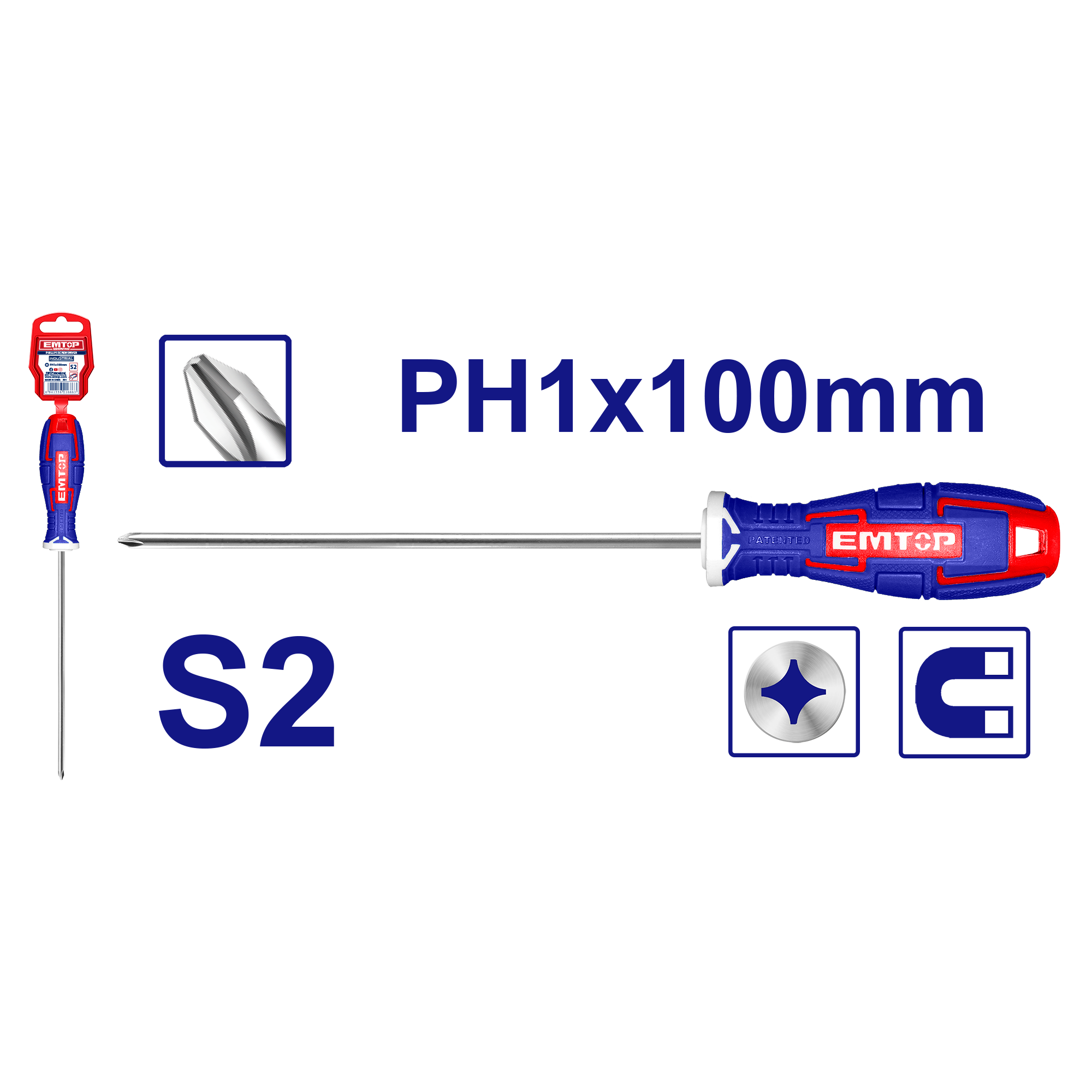 Одвртувач крстач PH1x100mm ESDRPH1402 Emtop - image 1