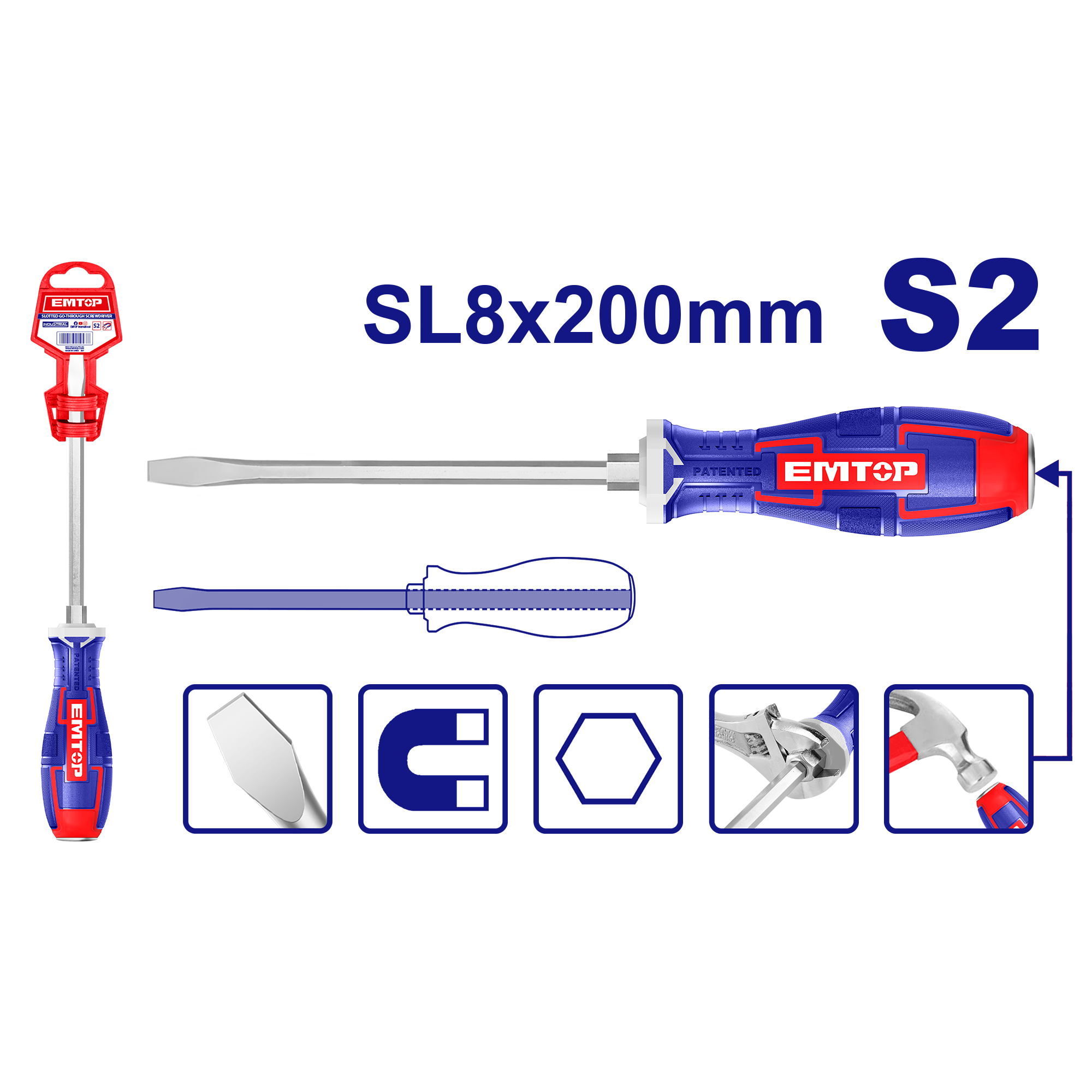 Одвртувач прав SL8x200мм EGTSSL8200 Emtop - image 1
