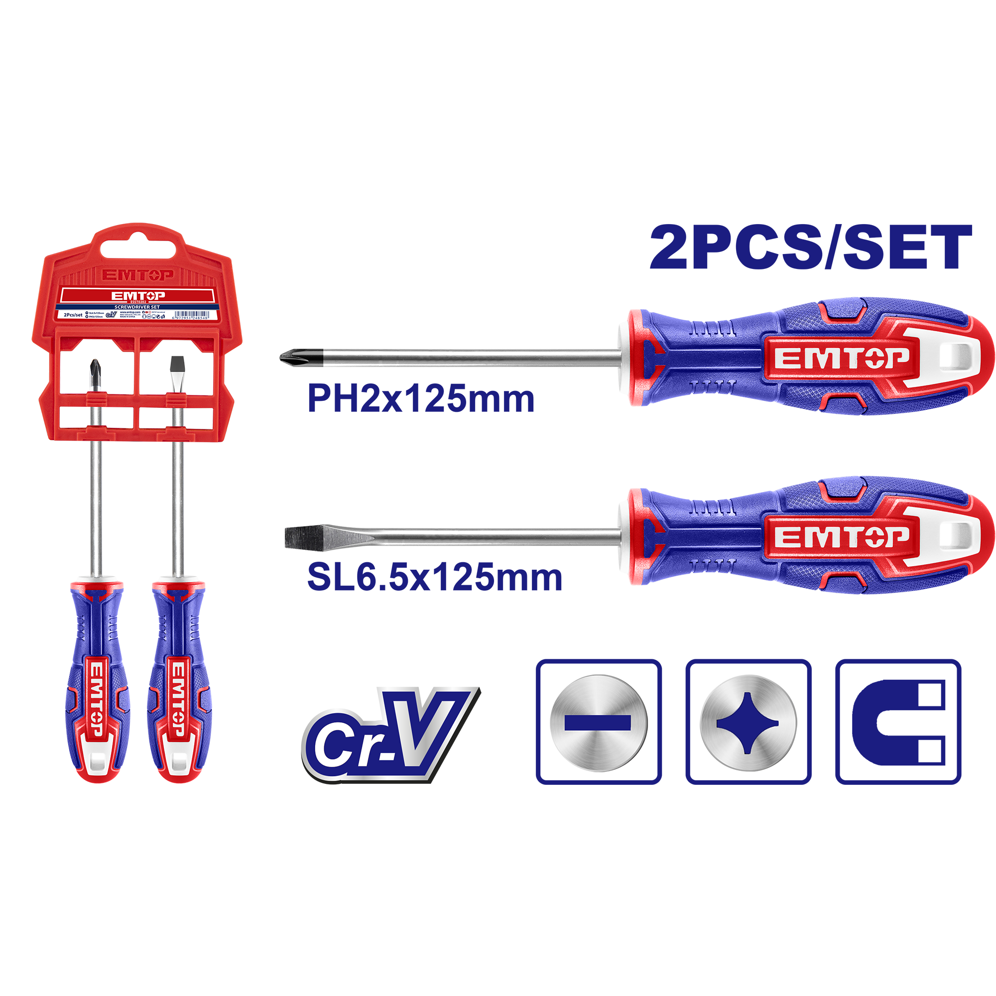 Комплет 2 одвртувачи PH2 SL6.5 ESST0202 Emtop - image 1