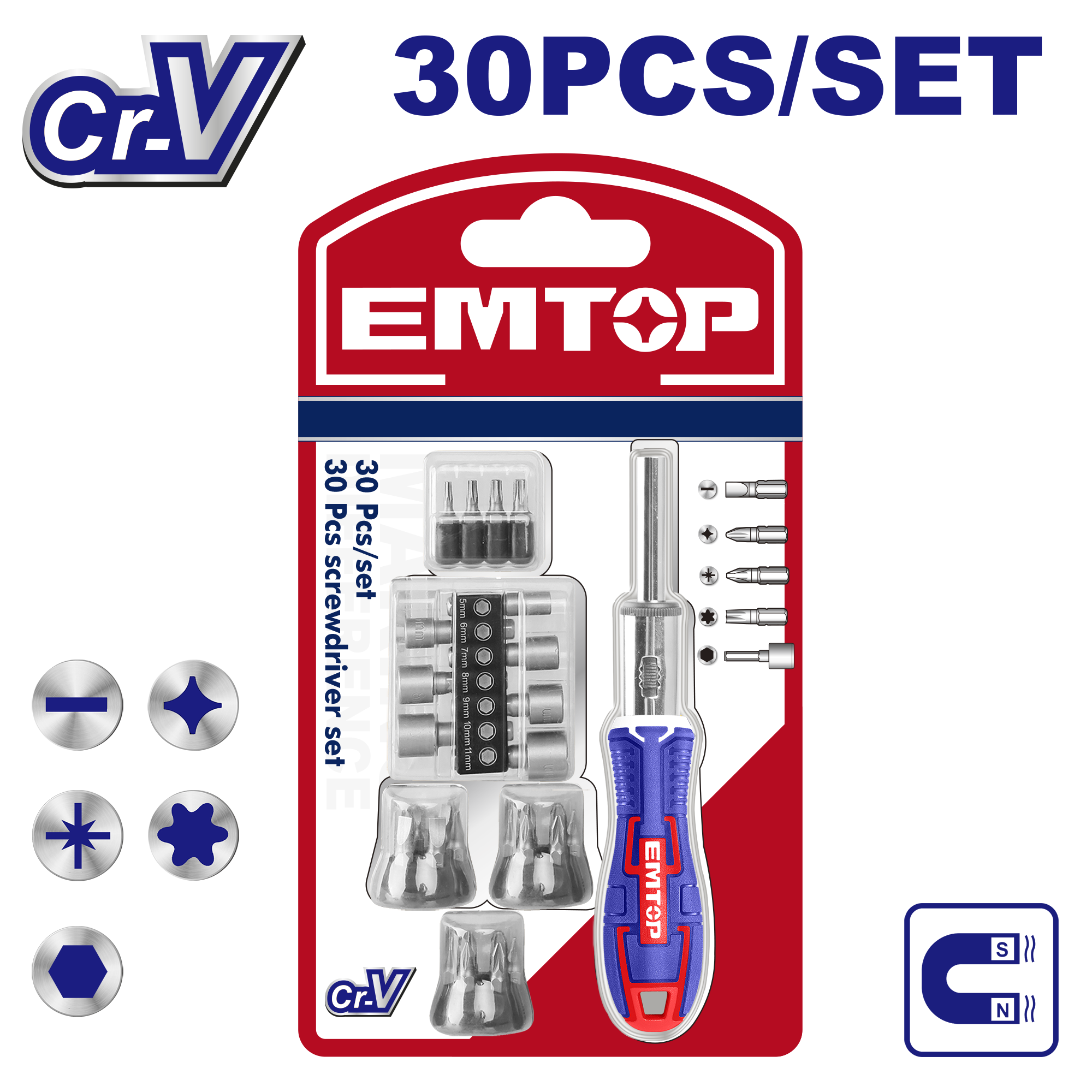 Комплет 30 парчиња одвртувач со битови EBST03006 Emtop - image 1