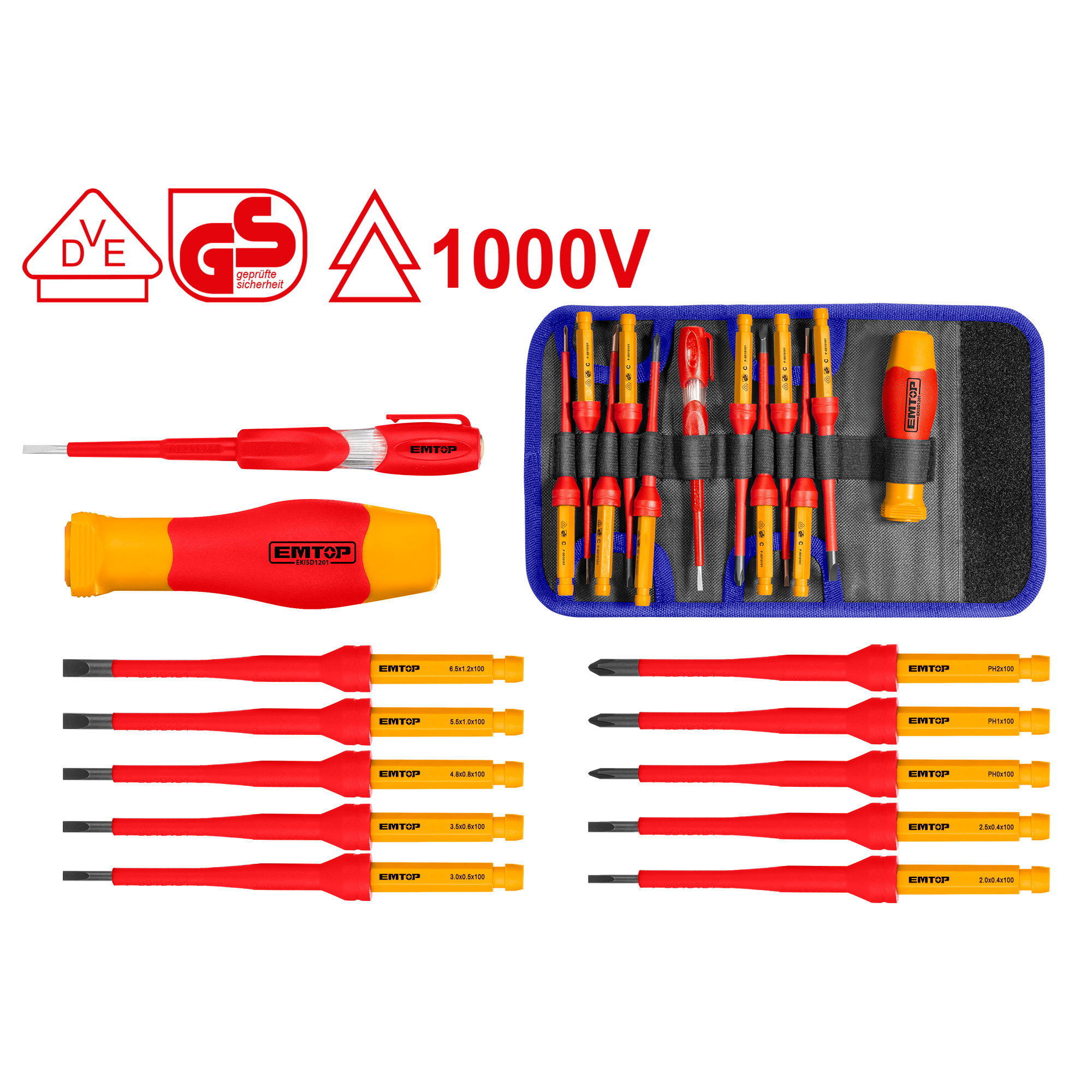Комплет од 12 електричарски одвртувачи EKISD1201 Emtop - image 1