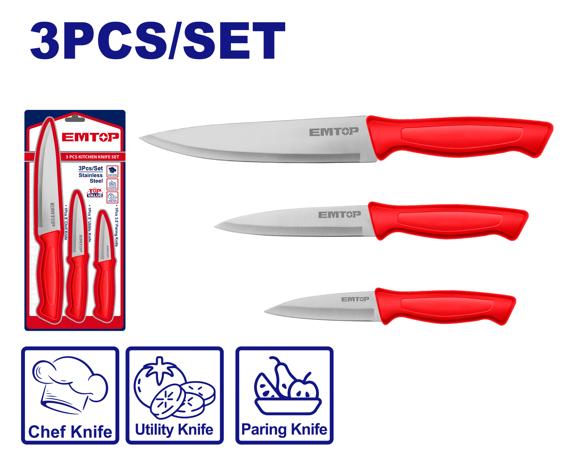 Сет од 3 кујнски ножеви EMKK1K31 Emtop - image 1