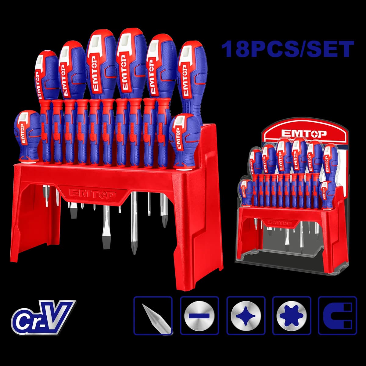 Комплет 18 одвртувачи ESST1802 Emtop