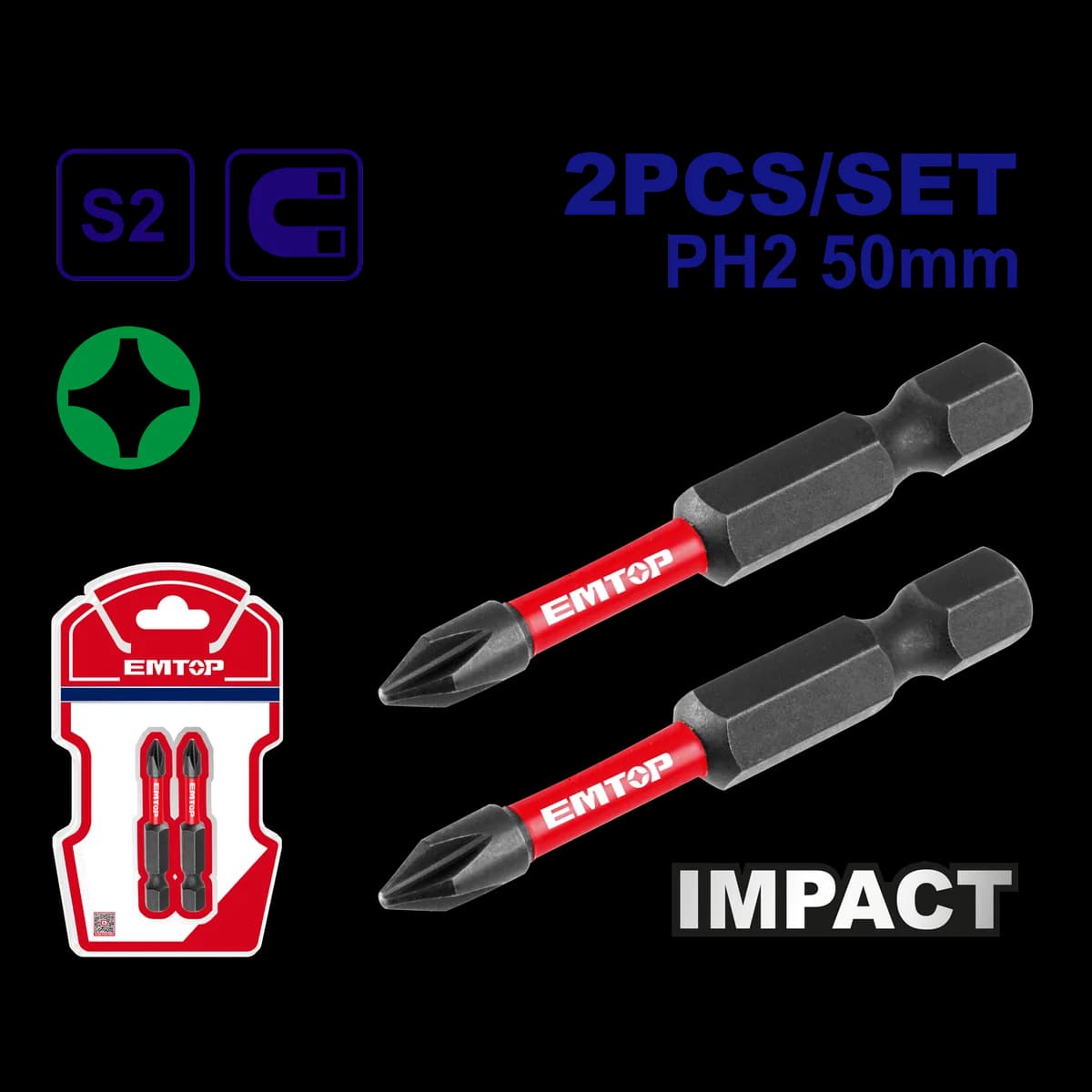 Сет битови 2 х PH2 50mm ESBTM5PH250 Emtop