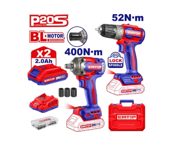 Комплет батериски дупчалка-одвртувач и ударен одвртувач ECKL20271 Emtop