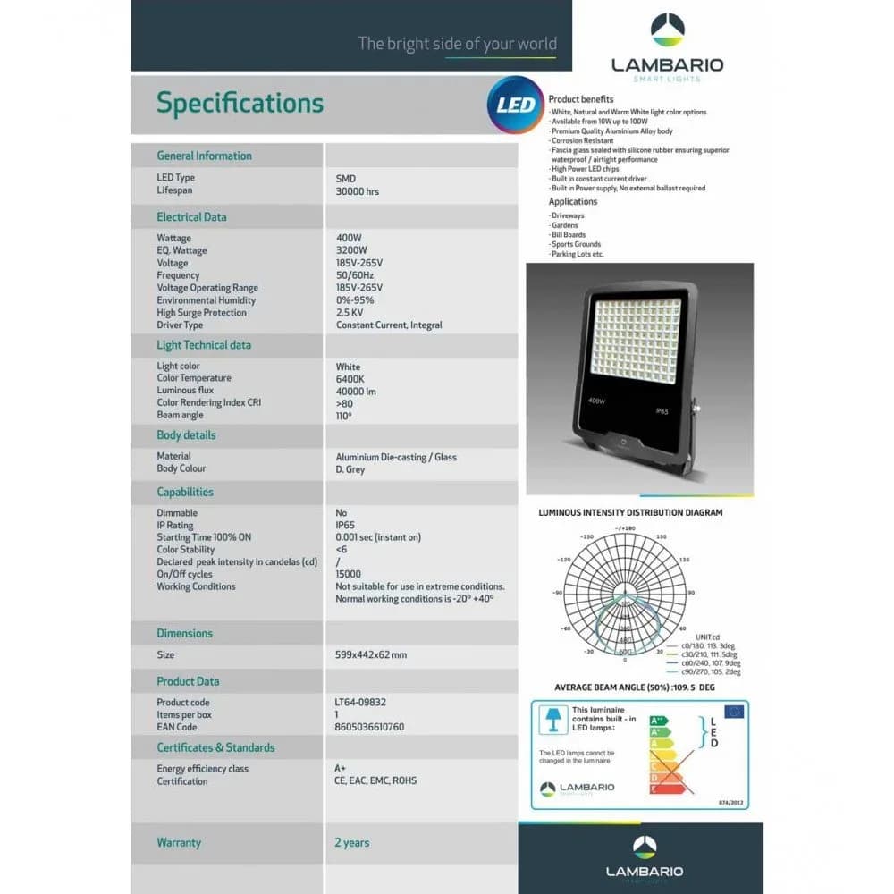 Уличен рефлектор IP65 400W Lambario