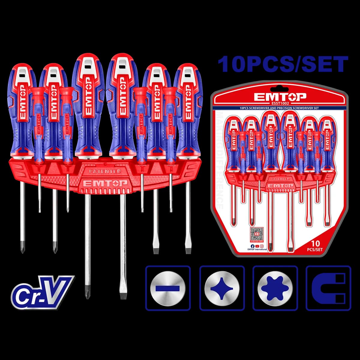 Сет од 10 одвртувачи ESST1002 Emtop
