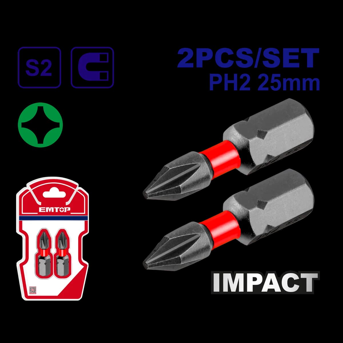 Сет битови 2 х PH2 25mm ESBTM5PH225 Emtop