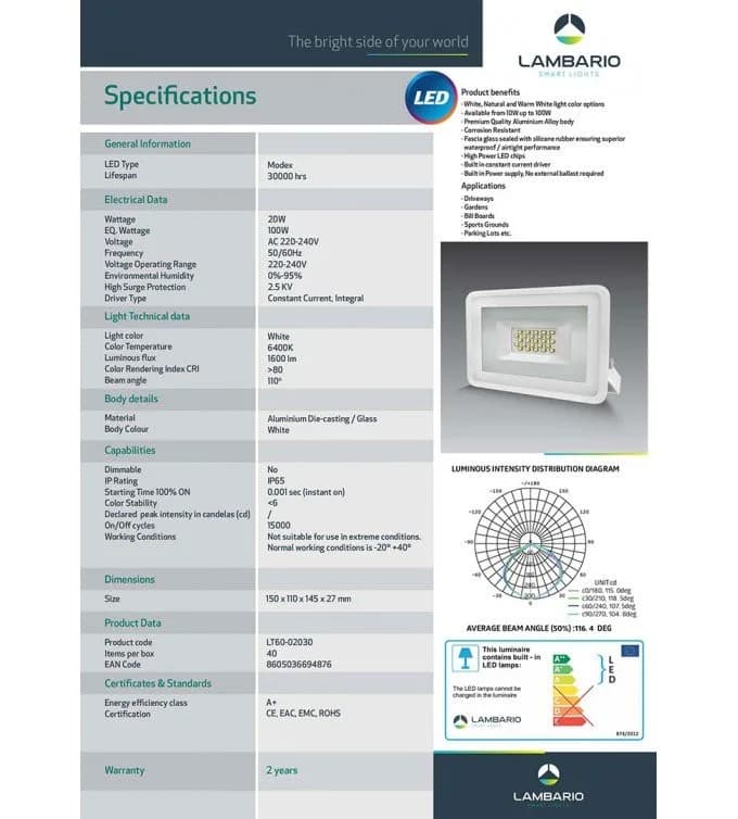 Рефлектор 20W - Smartline Lambario