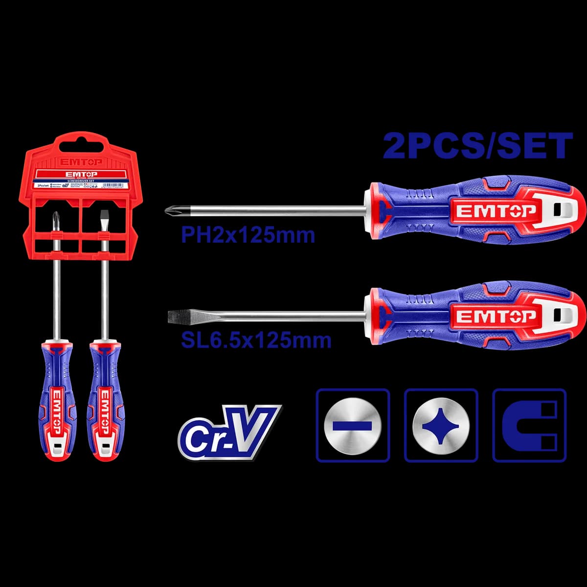 Комплет 2 одвртувачи PH2 SL6.5 ESST0202 Emtop